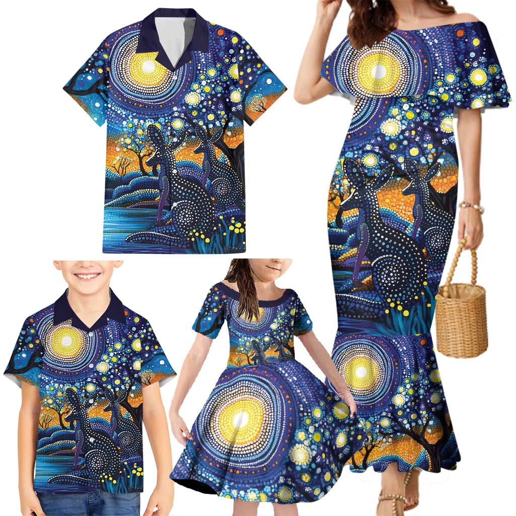 Australian Night Sky Landscape Family Matching Mermaid Dress and Hawaiian Shirt Aboriginal Dreamtime Story
