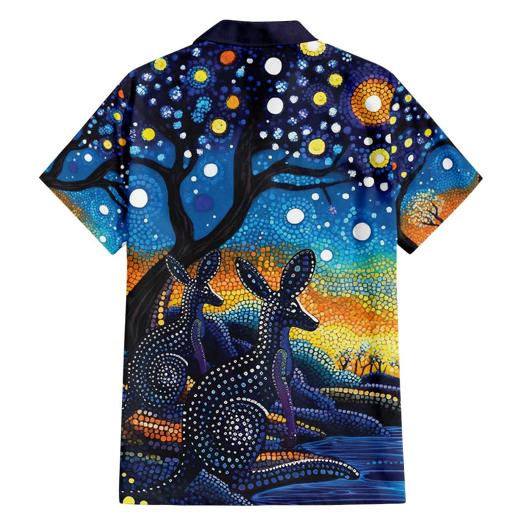 Australian Night Sky Landscape Family Matching Off The Shoulder Long Sleeve Dress and Hawaiian Shirt Aboriginal Dreamtime Story
