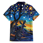 Australian Night Sky Landscape Family Matching Off The Shoulder Long Sleeve Dress and Hawaiian Shirt Aboriginal Dreamtime Story