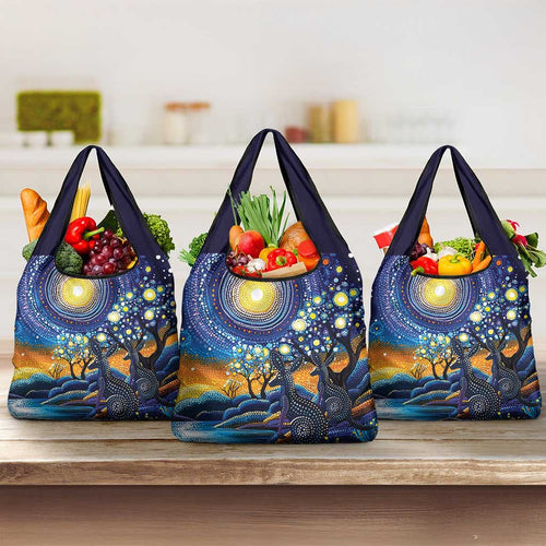Australian Night Sky Landscape Grocery Bag Aboriginal Dreamtime Story