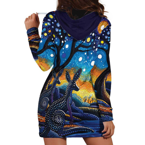 Australian Night Sky Landscape Hoodie Dress Aboriginal Dreamtime Story
