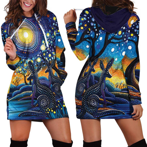 Australian Night Sky Landscape Hoodie Dress Aboriginal Dreamtime Story