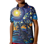 Australian Night Sky Landscape Kid Polo Shirt Aboriginal Dreamtime Story