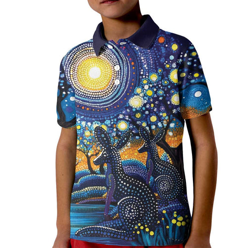 Australian Night Sky Landscape Kid Polo Shirt Aboriginal Dreamtime Story