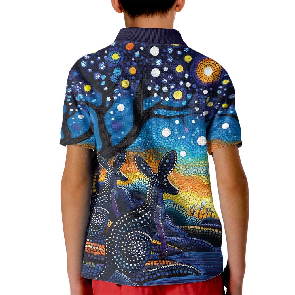 Australian Night Sky Landscape Kid Polo Shirt Aboriginal Dreamtime Story