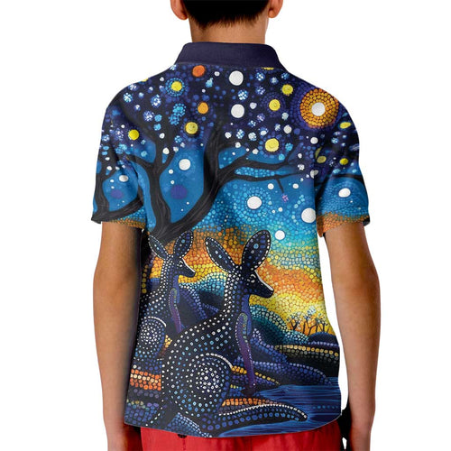 Australian Night Sky Landscape Kid Polo Shirt Aboriginal Dreamtime Story
