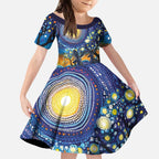 Australian Night Sky Landscape Kid Short Sleeve Dress Aboriginal Dreamtime Story