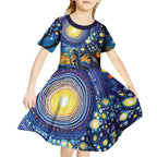 Australian Night Sky Landscape Kid Short Sleeve Dress Aboriginal Dreamtime Story