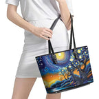 Australian Night Sky Landscape Leather Tote Bag Aboriginal Dreamtime Story