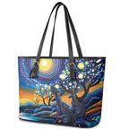 Australian Night Sky Landscape Leather Tote Bag Aboriginal Dreamtime Story
