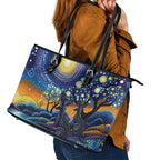 Australian Night Sky Landscape Leather Tote Bag Aboriginal Dreamtime Story