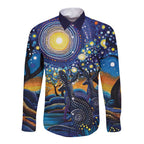 Australian Night Sky Landscape Long Sleeve Button Shirt Aboriginal Dreamtime Story