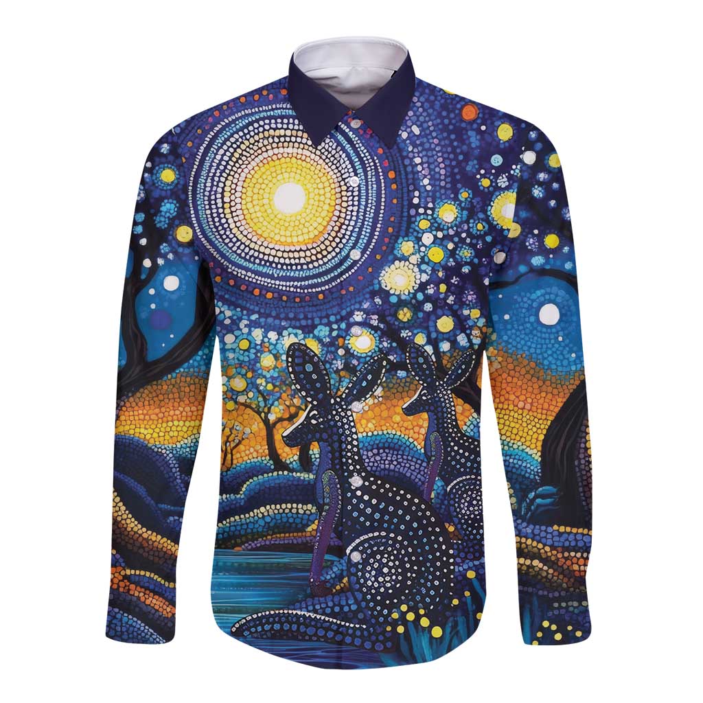 Australian Night Sky Landscape Long Sleeve Button Shirt Aboriginal Dreamtime Story