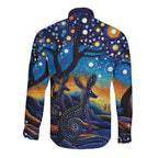 Australian Night Sky Landscape Long Sleeve Button Shirt Aboriginal Dreamtime Story