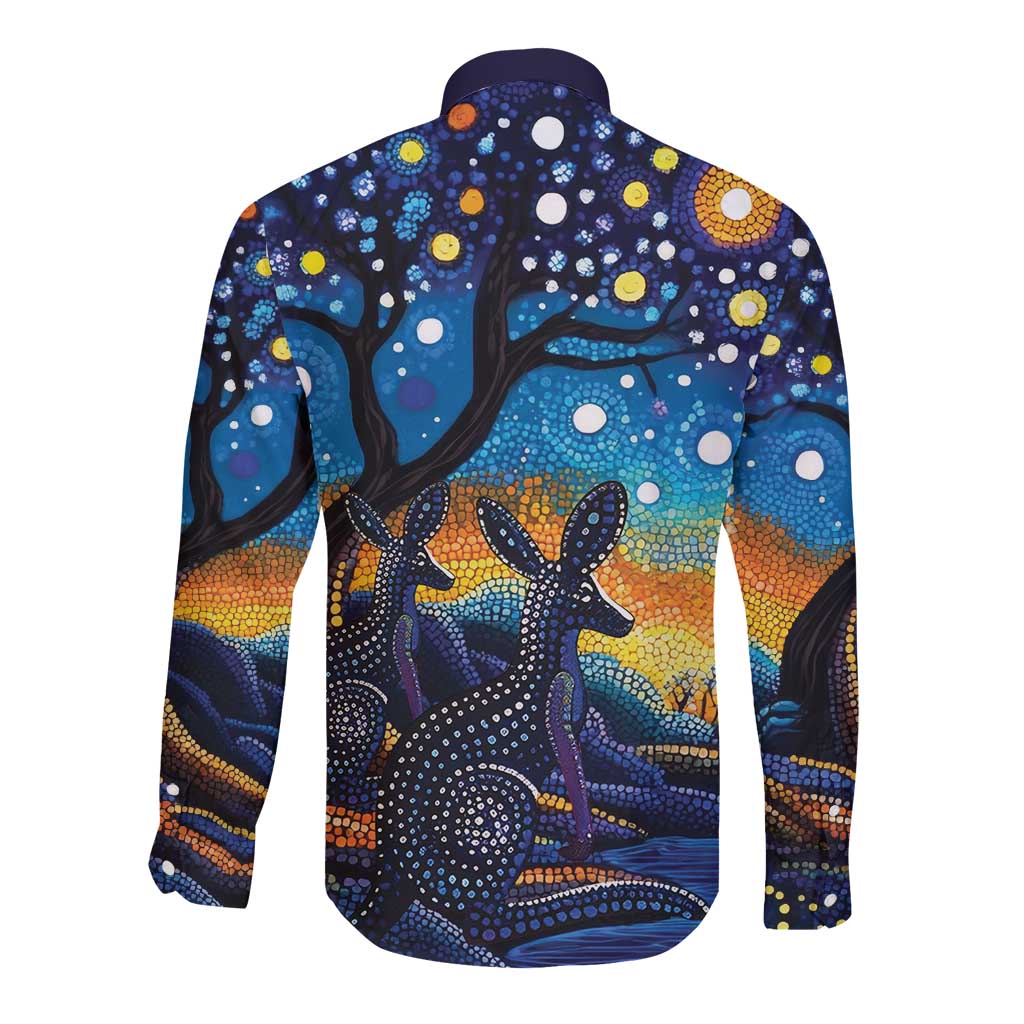 Australian Night Sky Landscape Long Sleeve Button Shirt Aboriginal Dreamtime Story