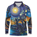 Australian Night Sky Landscape Long Sleeve Polo Shirt Aboriginal Dreamtime Story