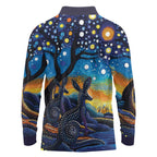 Australian Night Sky Landscape Long Sleeve Polo Shirt Aboriginal Dreamtime Story