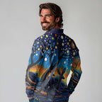 Australian Night Sky Landscape Long Sleeve Polo Shirt Aboriginal Dreamtime Story