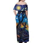 Australian Night Sky Landscape Off Shoulder Maxi Dress Aboriginal Dreamtime Story
