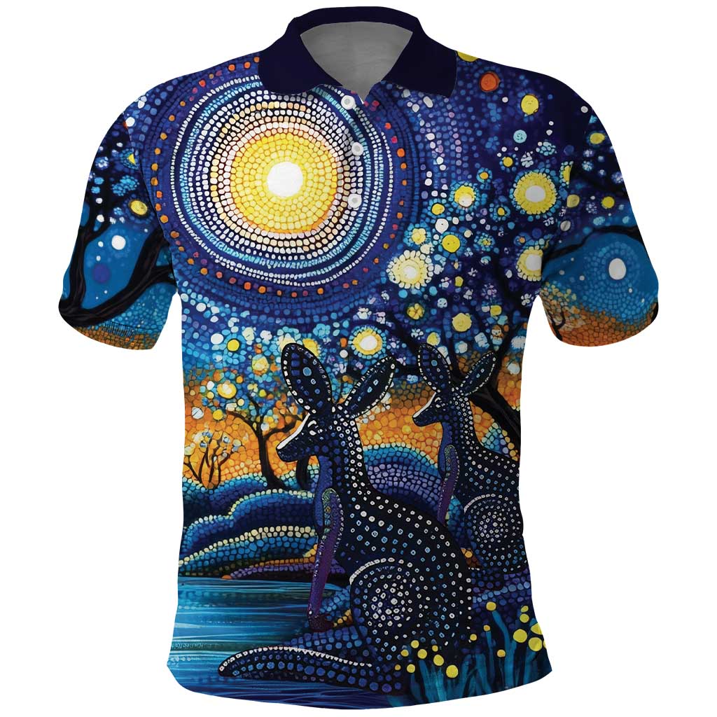 Australian Night Sky Landscape Polo Shirt Aboriginal Dreamtime Story