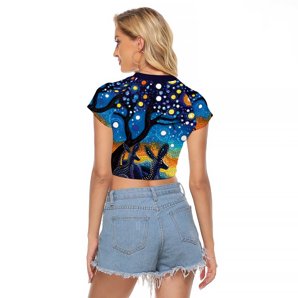 Australian Night Sky Landscape Raglan Cropped T Shirt Aboriginal Dreamtime Story