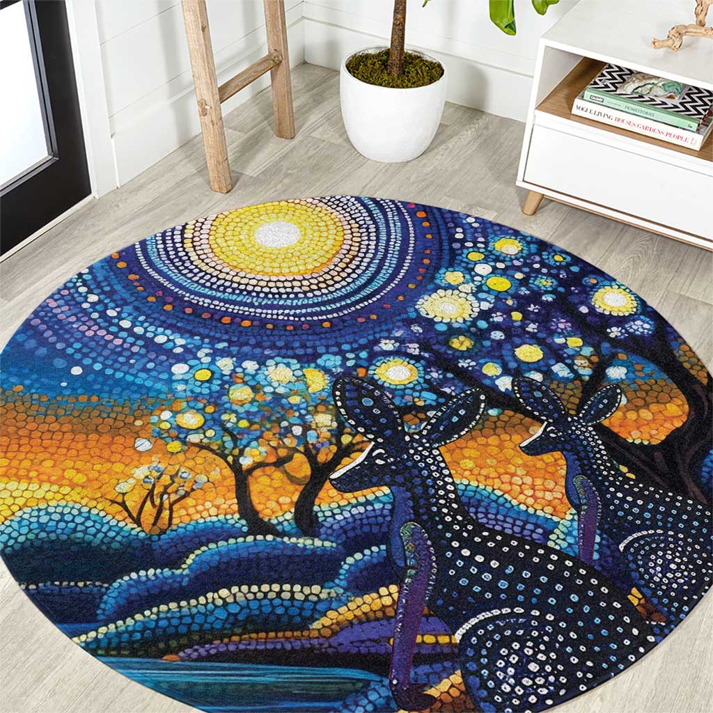 Australian Night Sky Landscape Round Carpet Aboriginal Dreamtime Story