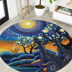 Australian Night Sky Landscape Round Carpet Aboriginal Dreamtime Story