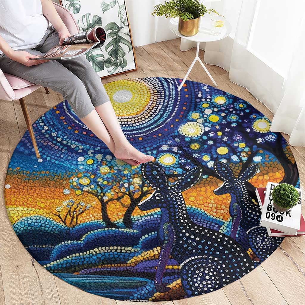 Australian Night Sky Landscape Round Carpet Aboriginal Dreamtime Story