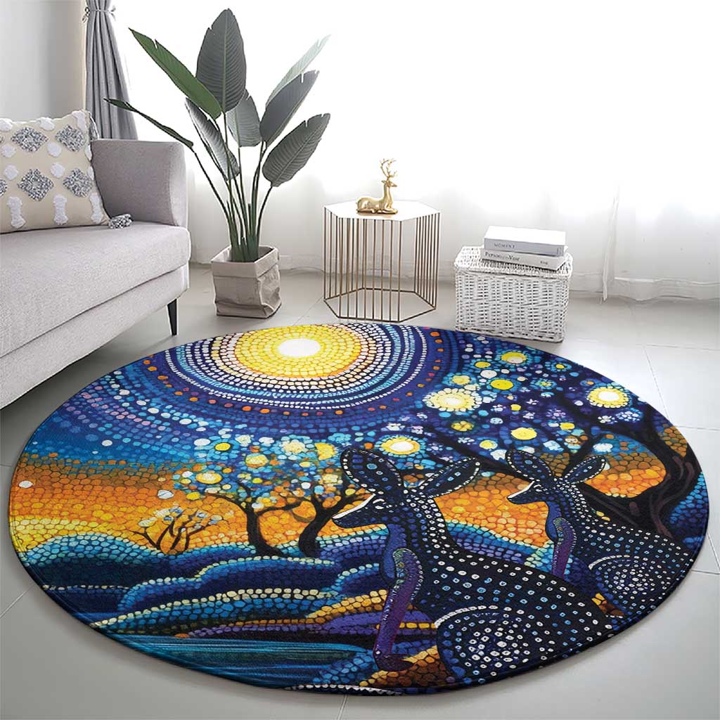 Australian Night Sky Landscape Round Carpet Aboriginal Dreamtime Story