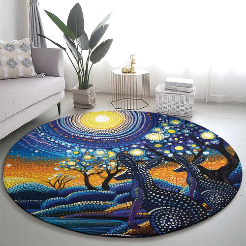 Australian Night Sky Landscape Round Carpet Aboriginal Dreamtime Story