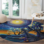 Australian Night Sky Landscape Round Carpet Aboriginal Dreamtime Story