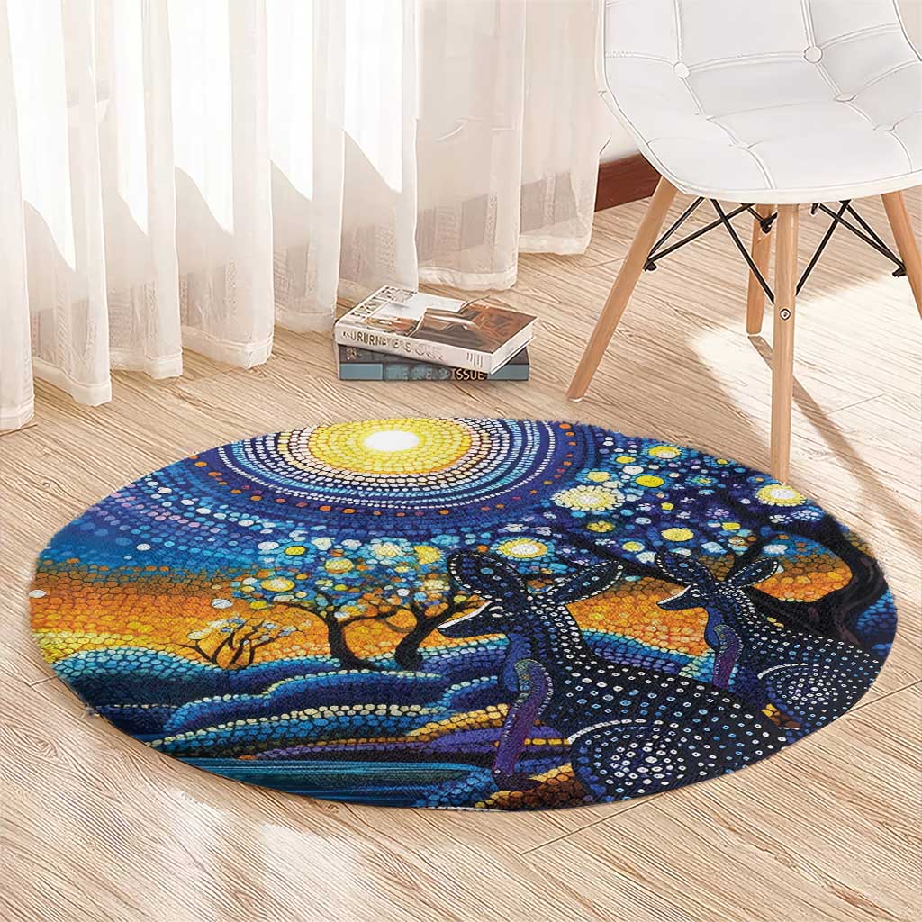 Australian Night Sky Landscape Round Carpet Aboriginal Dreamtime Story