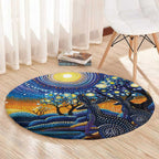 Australian Night Sky Landscape Round Carpet Aboriginal Dreamtime Story