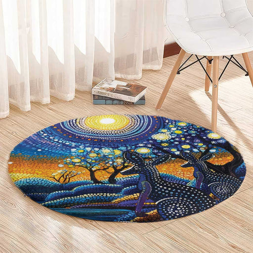 Australian Night Sky Landscape Round Carpet Aboriginal Dreamtime Story
