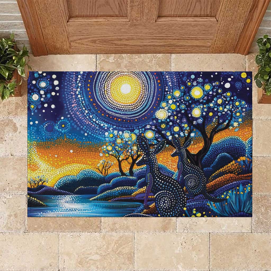 Australian Night Sky Landscape Rubber Doormat Aboriginal Dreamtime Story