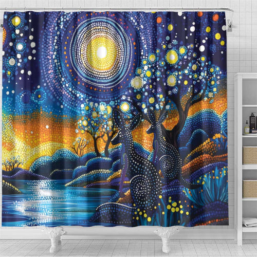 Australian Night Sky Landscape Shower Curtain Aboriginal Dreamtime Story
