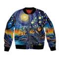 Australian Night Sky Landscape Sleeve Zip Bomber Jacket Aboriginal Dreamtime Story
