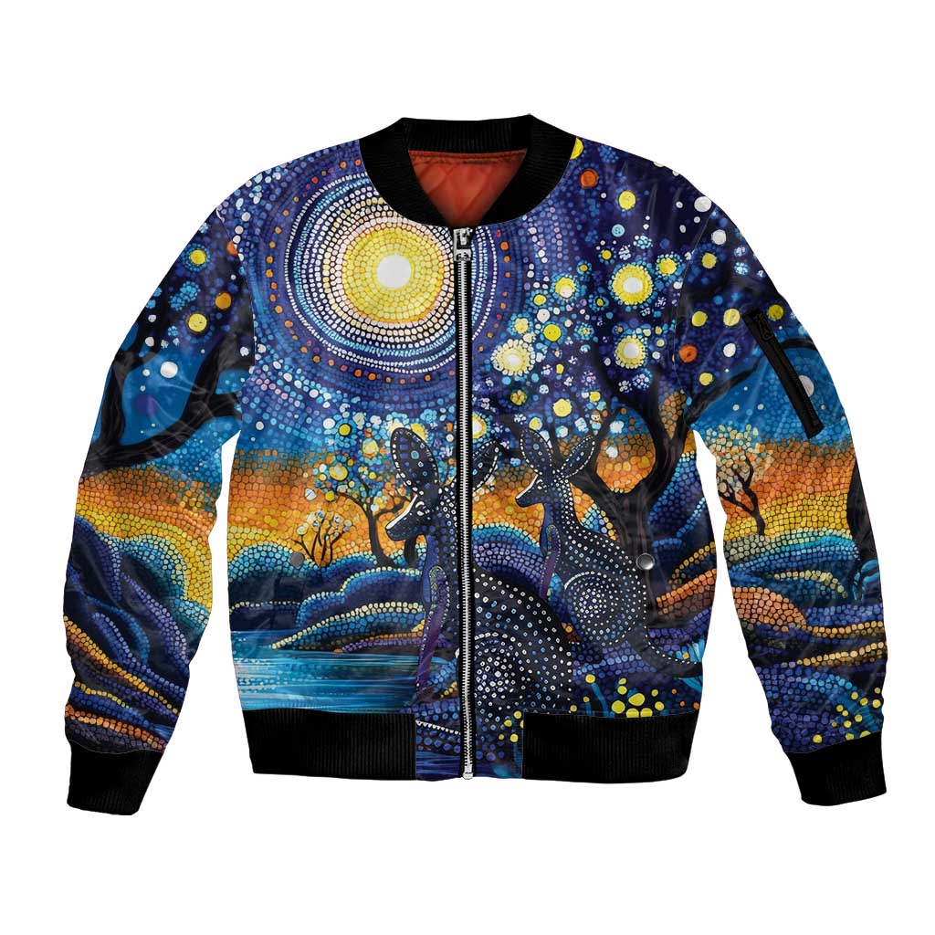 Australian Night Sky Landscape Sleeve Zip Bomber Jacket Aboriginal Dreamtime Story
