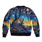 Australian Night Sky Landscape Sleeve Zip Bomber Jacket Aboriginal Dreamtime Story