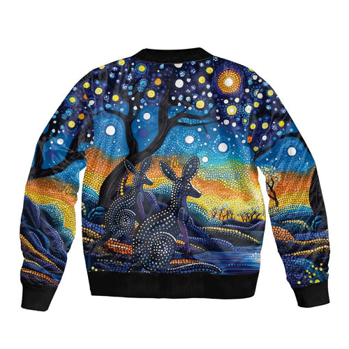 Australian Night Sky Landscape Sleeve Zip Bomber Jacket Aboriginal Dreamtime Story