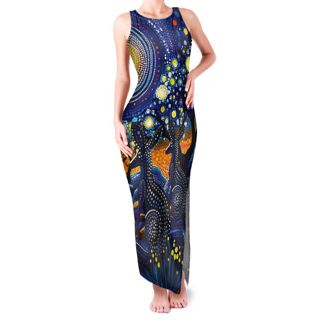 Australian Night Sky Landscape Tank Maxi Dress Aboriginal Dreamtime Story