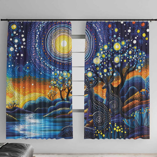 Australian Night Sky Landscape Window Curtain Aboriginal Dreamtime Story