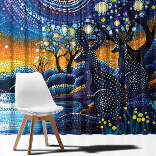 Australian Night Sky Landscape Window Curtain Aboriginal Dreamtime Story