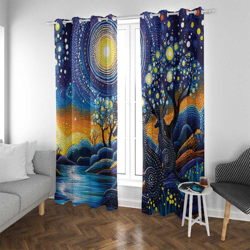 Australian Night Sky Landscape Window Curtain Aboriginal Dreamtime Story