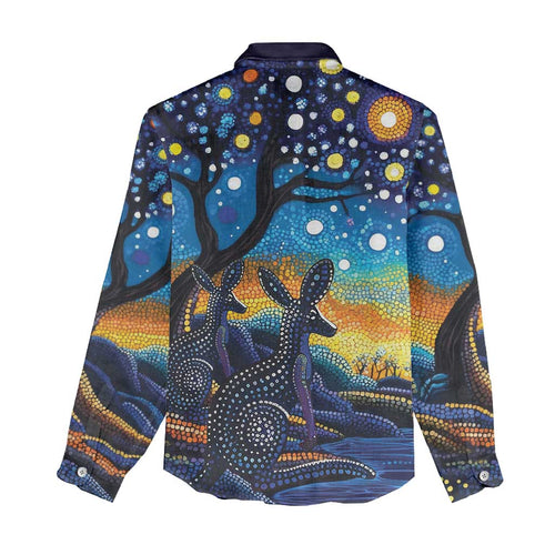 Australian Night Sky Landscape Women Casual Shirt Aboriginal Dreamtime Story