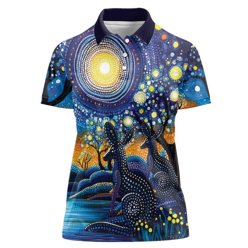 Australian Night Sky Landscape Women Polo Shirt Aboriginal Dreamtime Story
