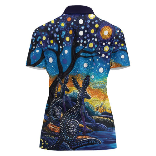 Australian Night Sky Landscape Women Polo Shirt Aboriginal Dreamtime Story