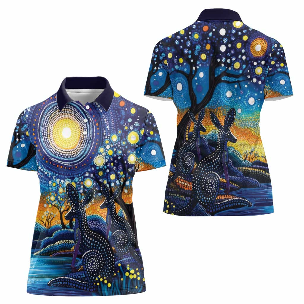 Australian Night Sky Landscape Women Polo Shirt Aboriginal Dreamtime Story