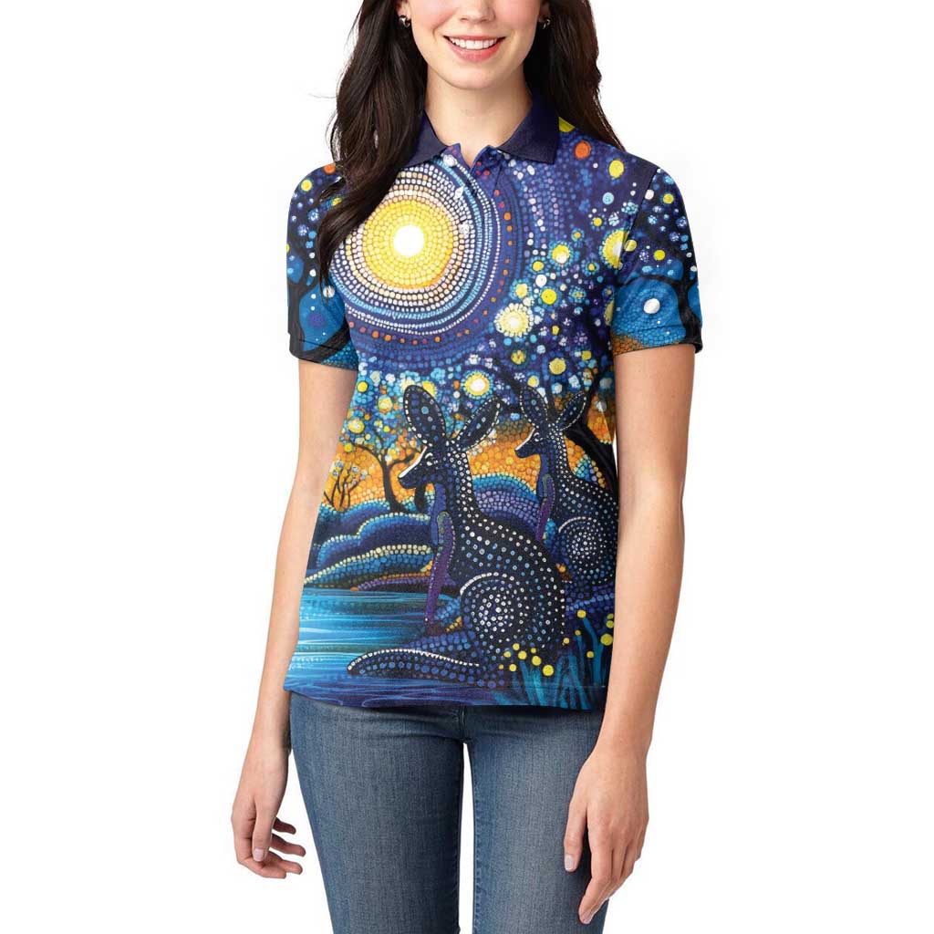 Australian Night Sky Landscape Women Polo Shirt Aboriginal Dreamtime Story