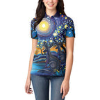 Australian Night Sky Landscape Women Polo Shirt Aboriginal Dreamtime Story